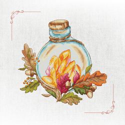 captivating autumn leaves in a bottle cross-stitch pattern - unique fall craft