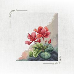 handmade red cyclamen cross stitch pattern - flower embroidery design