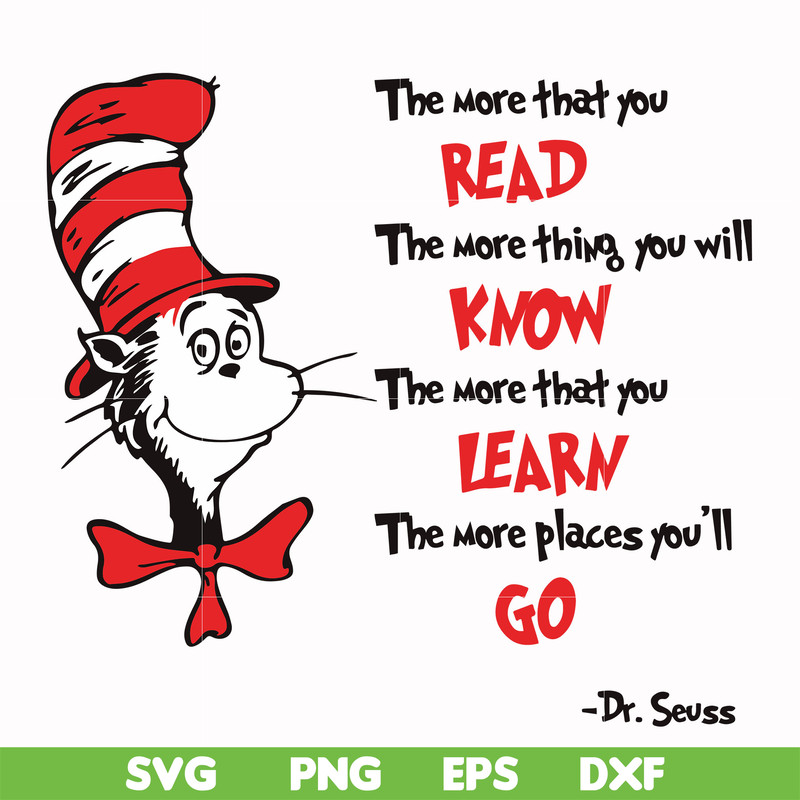 DR000142-The more that you read the more thing you will know the more that you learn the more places you'll go svg, png, dxf, eps file DR000142.jpg