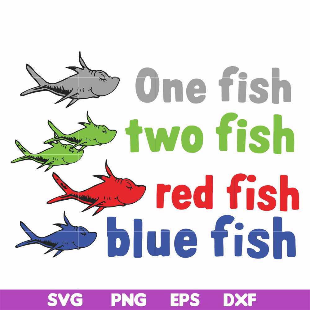 DR00078-One fish two fish red fish blue fish svg, png, dxf, eps file DR00078.jpg