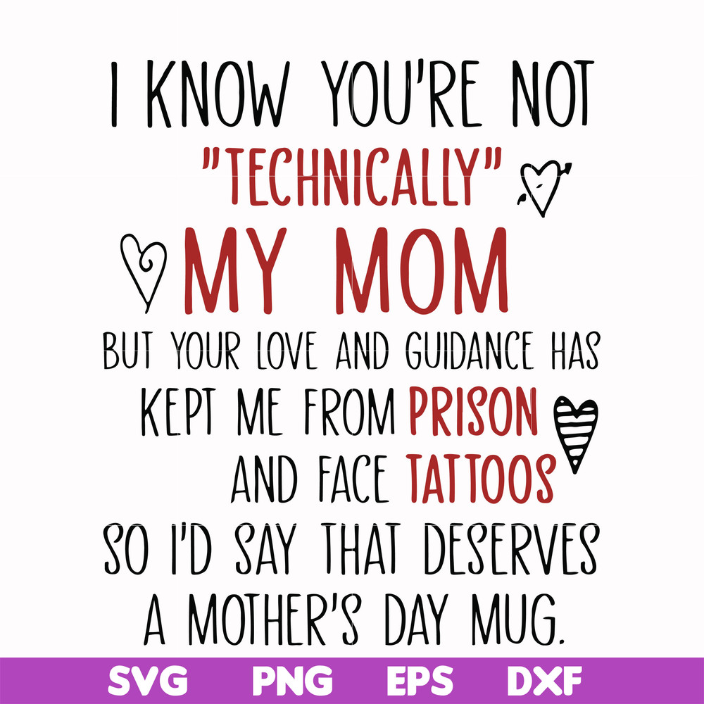 FN000539-I know you're not technical my mom but your love and guidance has kept me from prison and face tattoos so I'd say that deserves a mother's day mug svg,