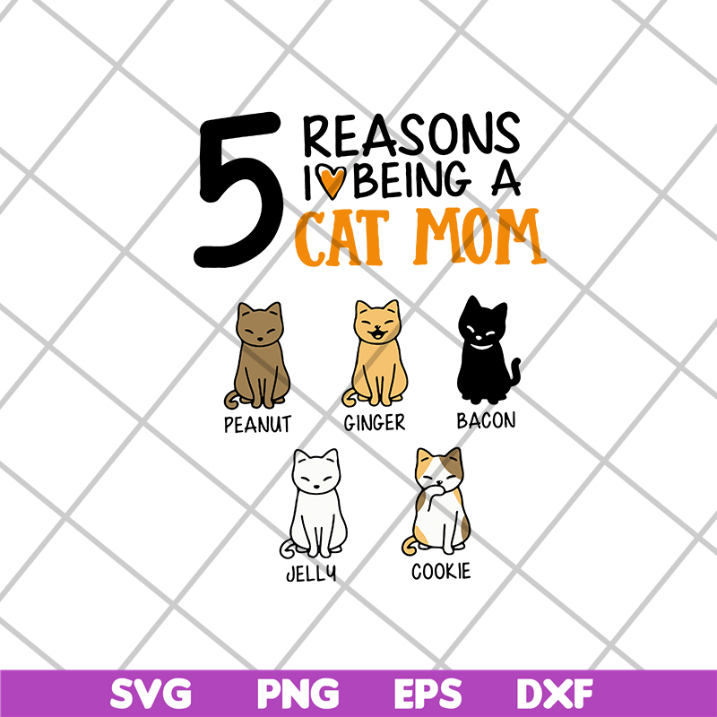 MTD08042104-5 reasons i love being a cat mom svg, Mother's day svg, eps, png, dxf digital file MTD08042104.jpg