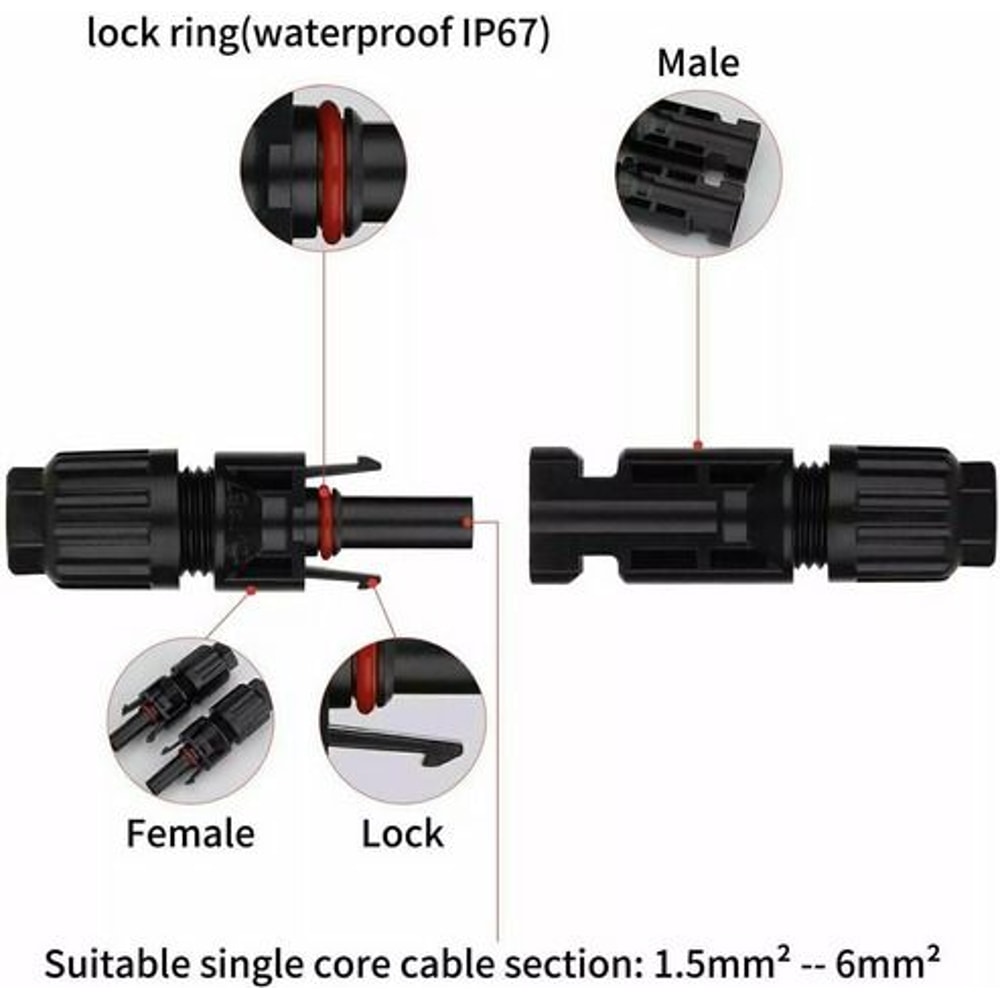 Premium Solar Cable Connectors For DIY Solar Panels Male Female Pairs Waterproof Pairs For US Syste 10