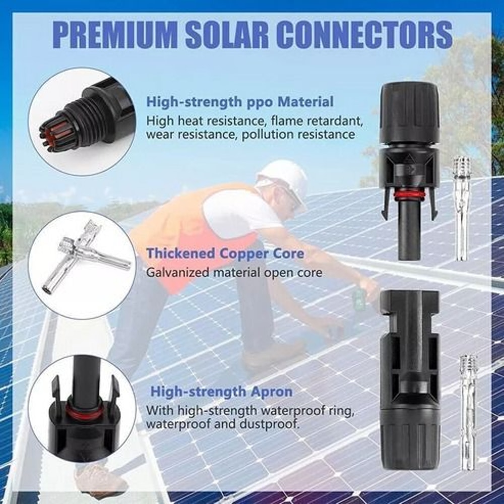 Premium Solar Cable Connectors For DIY Solar Panels Male Female Pairs Waterproof Pairs For US Syste 15