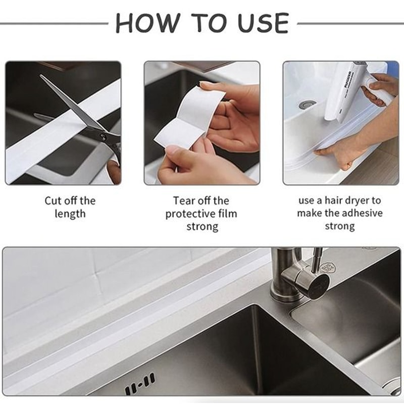 Self Adhesive PVC Caulk Sealing Strip Tape Waterproof Kitchen Sink Toilet Bathroom Sealing Solution