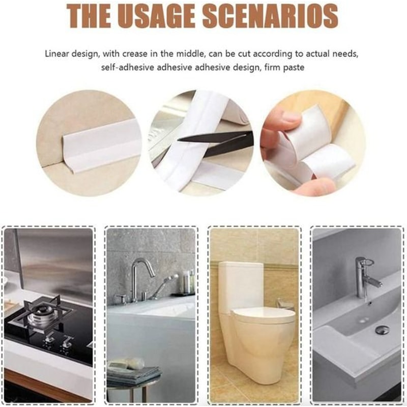 Self Adhesive PVC Caulk Sealing Strip Tape Waterproof Kitchen Sink Toilet Bathroom Sealing Solution
