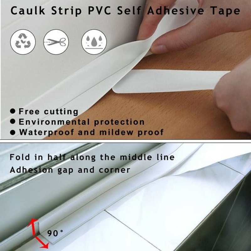 Self Adhesive PVC Caulk Sealing Strip Tape Waterproof Kitchen Sink Toilet Bathroom Sealing Solution