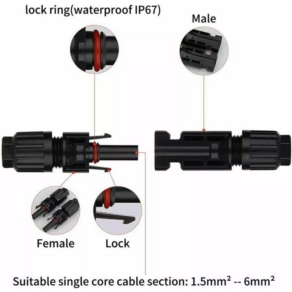 Male Female Solar Connectors For DIY Solar Panel Systems Durable Waterproof HighEfficiency 5