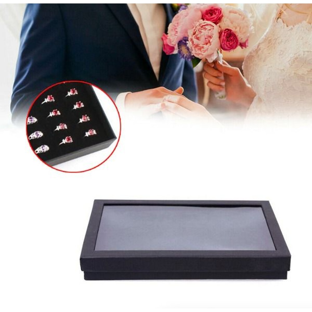 100Slot Jewelry Ring Display Organizer Tray Holder For Earrings DustProof Storage Box Velvet Lined 0