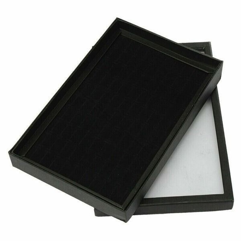 100Slot Jewelry Ring Display Organizer Tray Holder For Earrings DustProof Storage Box Velvet Lined 8