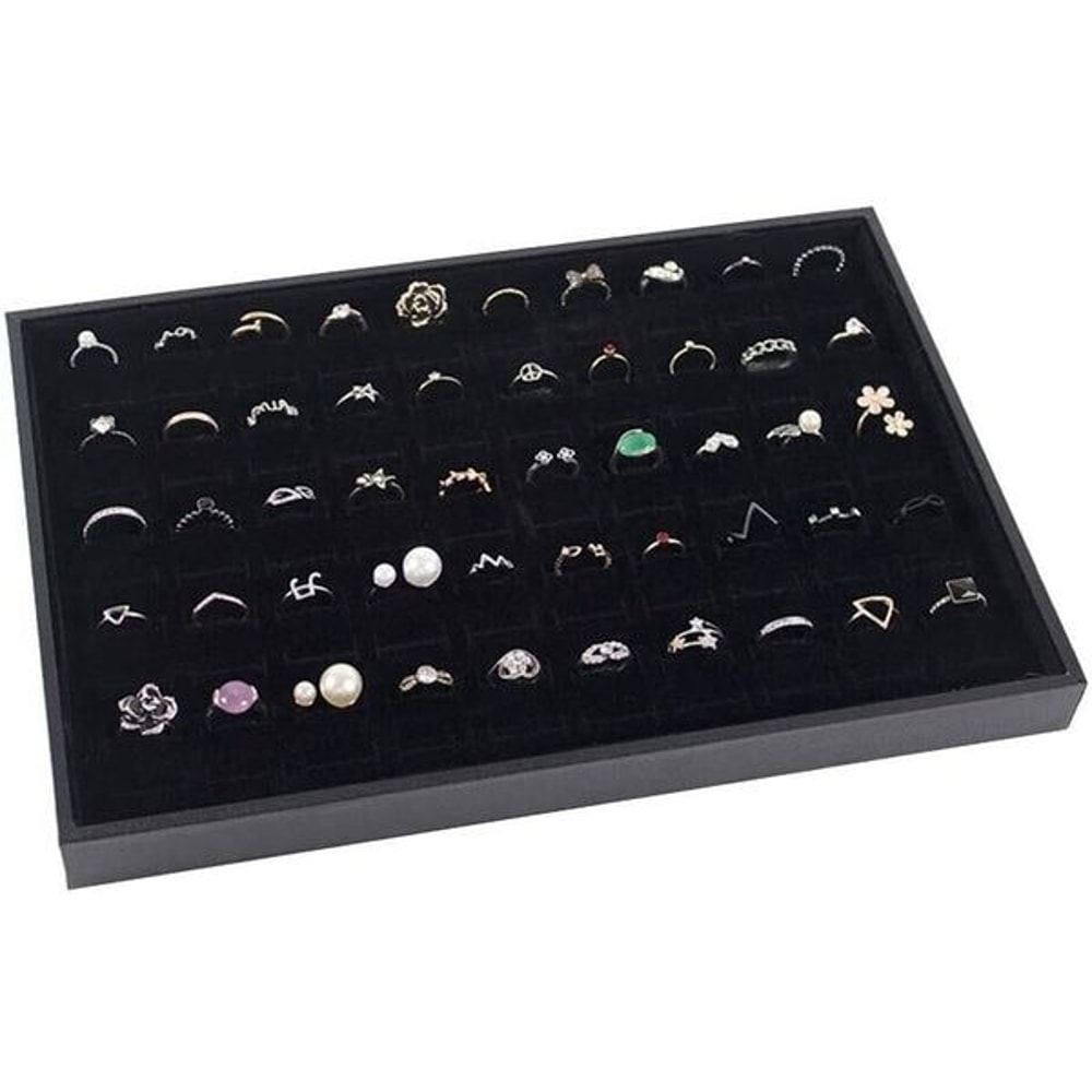 100Slot Jewelry Ring Display Organizer Tray Holder For Earrings DustProof Storage Box Velvet Lined 6