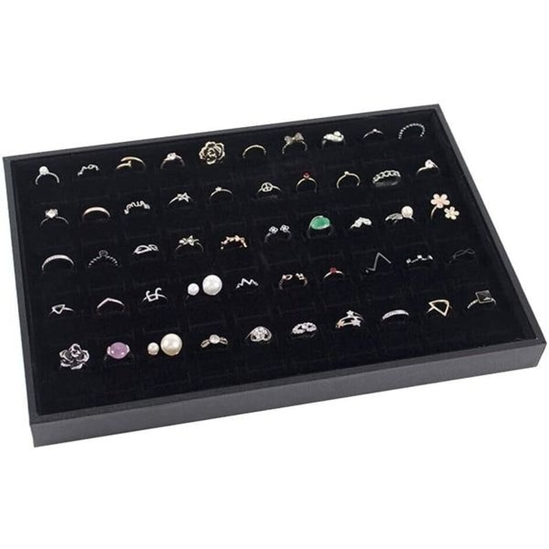 100Slot Jewelry Ring Display Organizer Tray Holder For Earrings DustProof Storage Box Velvet Lined 6