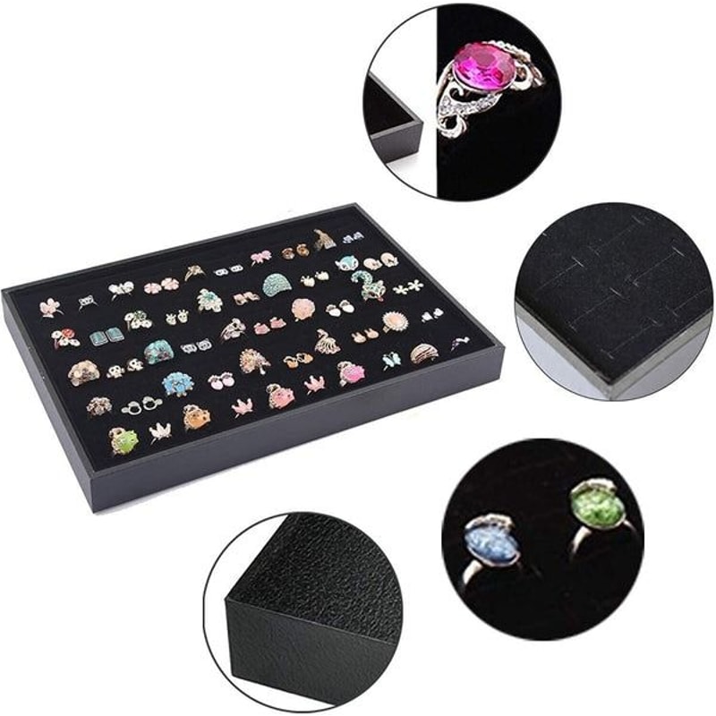 100Slot Jewelry Ring Display Organizer Tray Holder For Earrings DustProof Storage Box Velvet Lined 4
