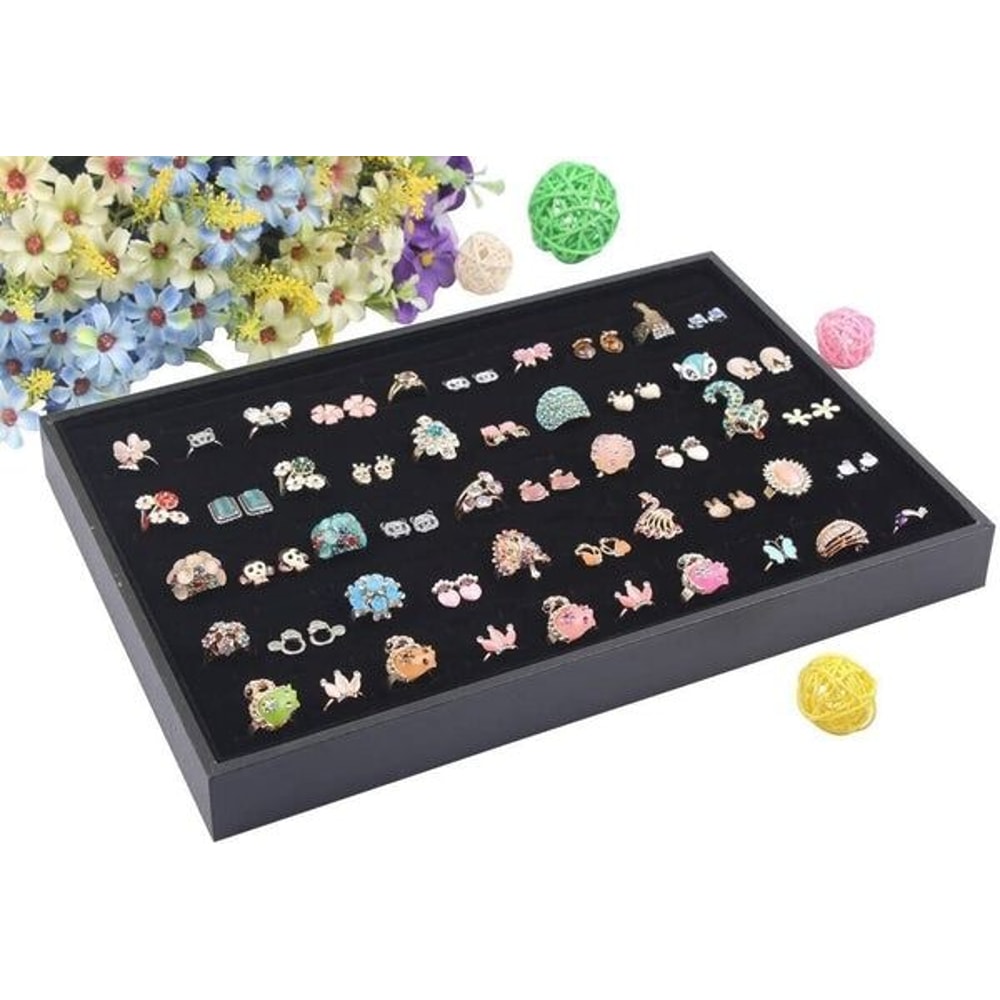 100Slot Jewelry Ring Display Organizer Tray Holder For Earrings DustProof Storage Box Velvet Lined 5