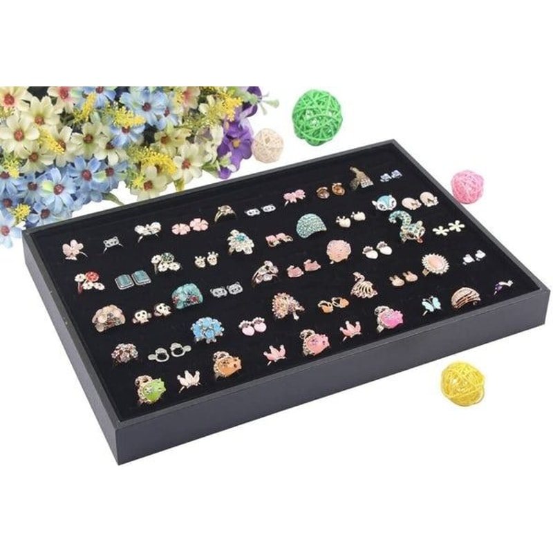100Slot Jewelry Ring Display Organizer Tray Holder For Earrings DustProof Storage Box Velvet Lined 5