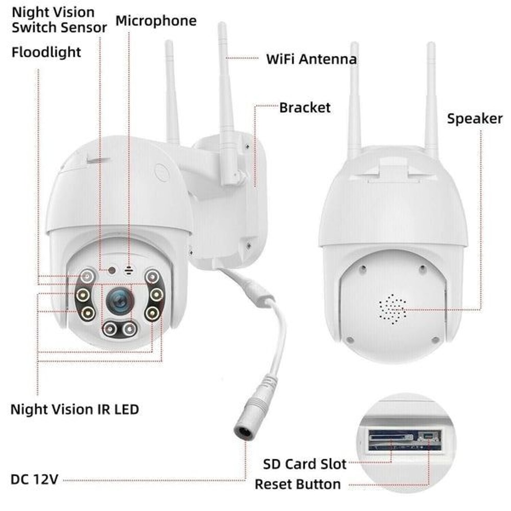 Wireless Outdoor CCTV IP PTZ Camera HD WiFi Smart Home Security IR Cam Night Vision 2