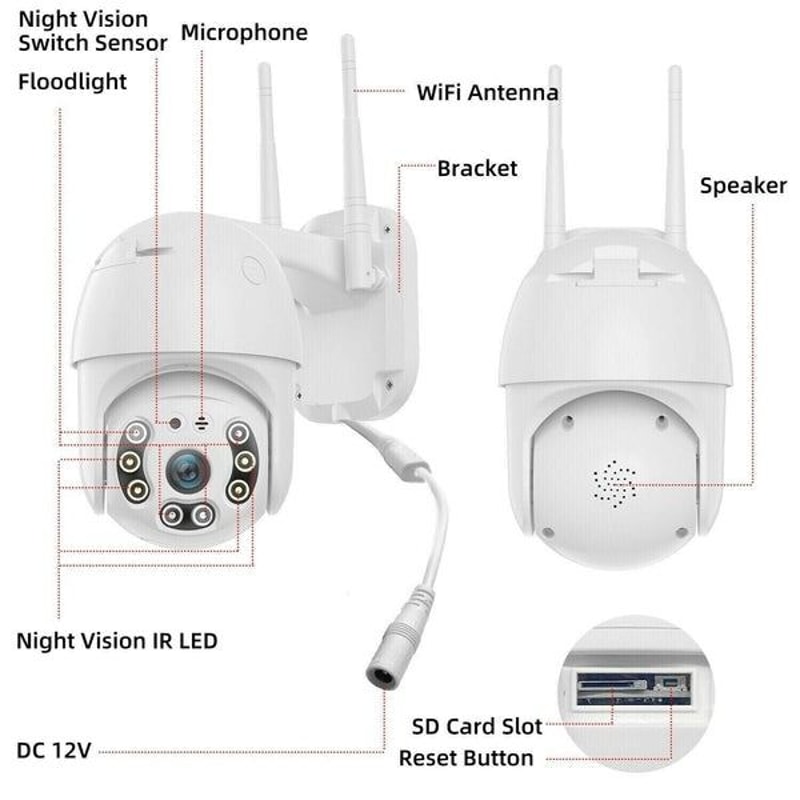 Wireless Outdoor CCTV IP PTZ Camera HD WiFi Smart Home Security IR Cam Night Vision 2