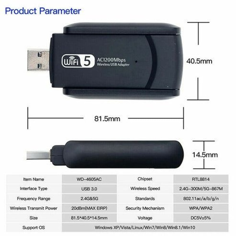 Dual Band Wireless USB WiFi Adapter Long Range With Rotatable Antennas Fast Speed 5