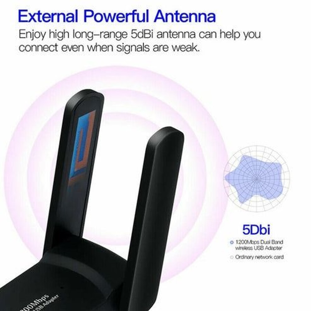 Dual Band Wireless USB WiFi Adapter Long Range With Rotatable Antennas Fast Speed 6
