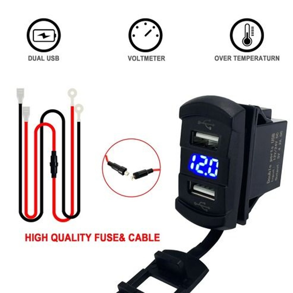 Dual USB Charger Socket LED Voltage Voltmeter Rocker Switch Panel For Vehicles And Boats 11