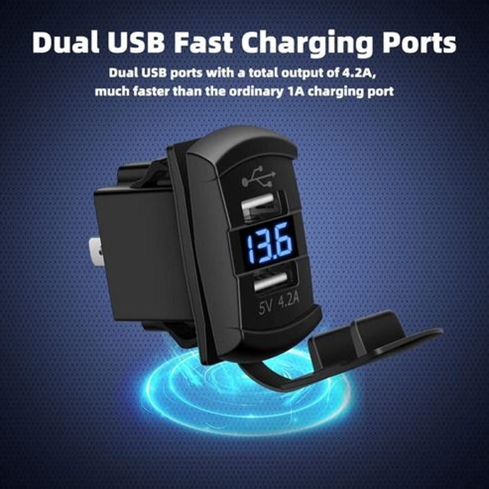 Dual USB Charger Socket LED Voltage Voltmeter Rocker Switch Panel For Vehicles And Boats 13