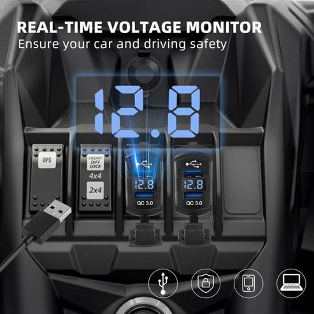 Dual USB Charger Socket LED Voltage Voltmeter Rocker Switch Panel For Vehicles And Boats 15