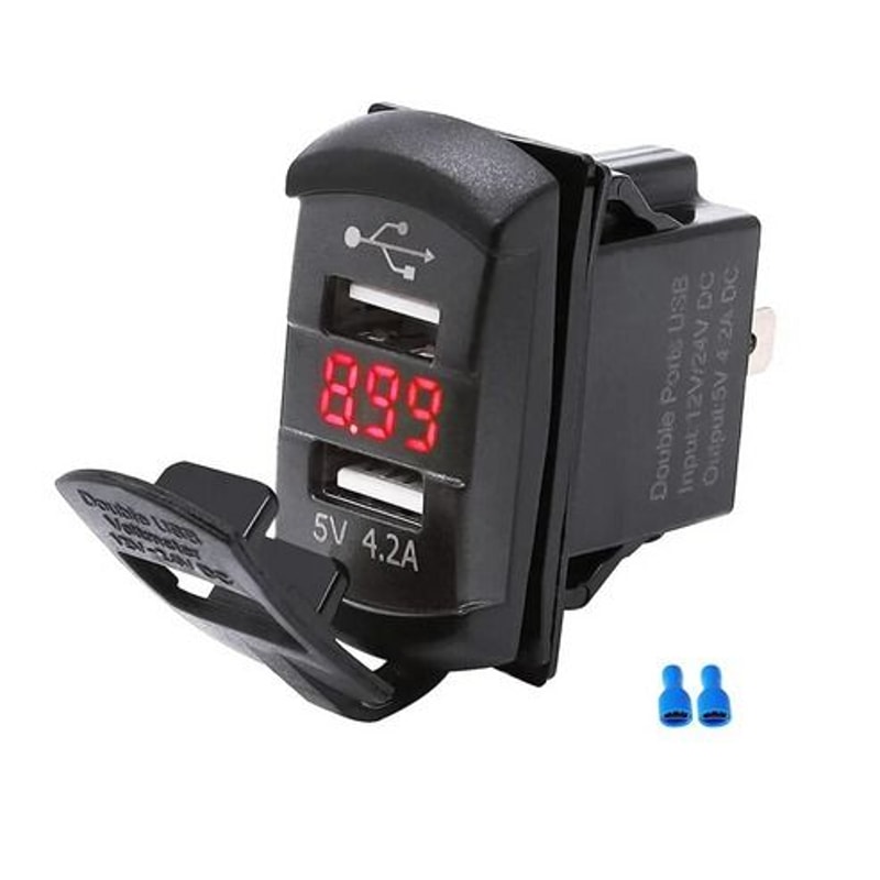 Dual USB Charger Socket LED Voltage Voltmeter Rocker Switch Panel For Vehicles And Boats 1