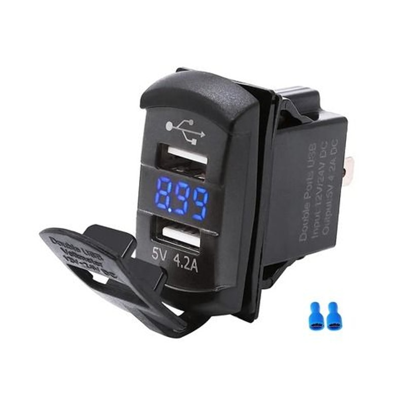 Dual USB Charger Socket LED Voltage Voltmeter Rocker Switch Panel For Vehicles And Boats 2