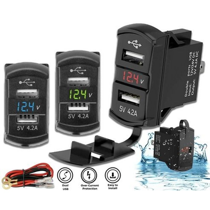 Dual USB Charger Socket LED Voltage Voltmeter Rocker Switch Panel For Vehicles And Boats 5