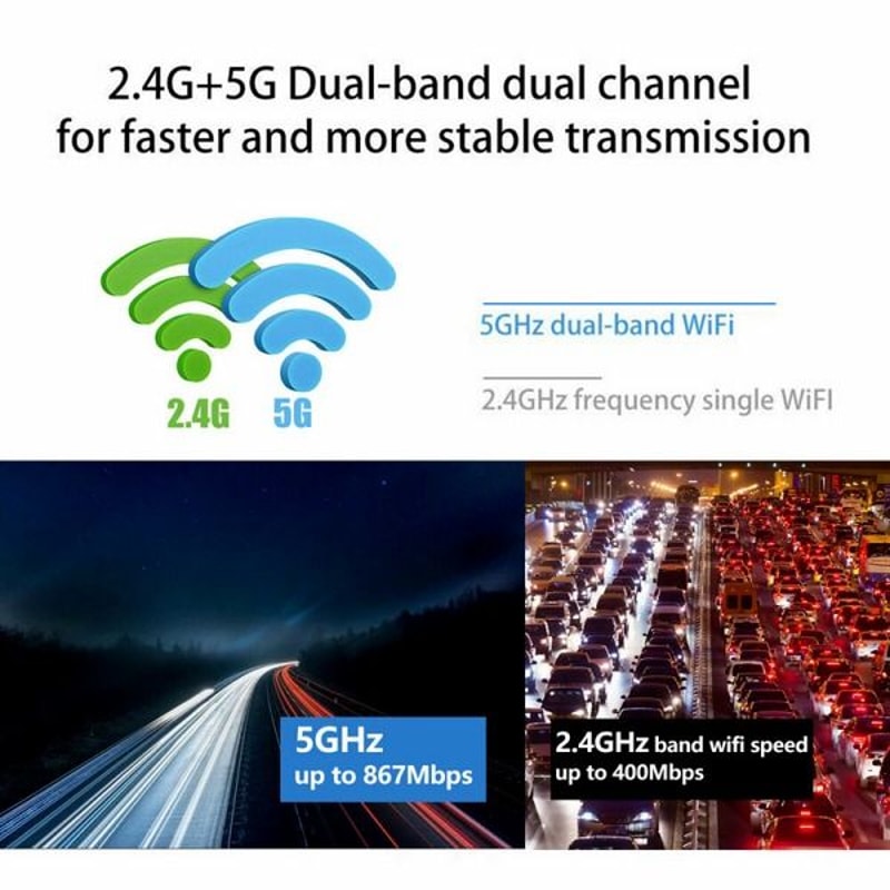 USB Wireless WiFi Adapter Dongle Dual Band For Desktop Laptop PC 5