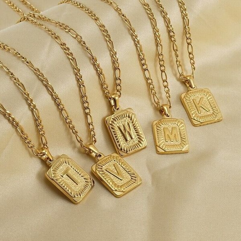 Gold Plated Initial Necklace Stainless Steel Figaro Chain Customizable Pendant Perfect Gift For Any 2