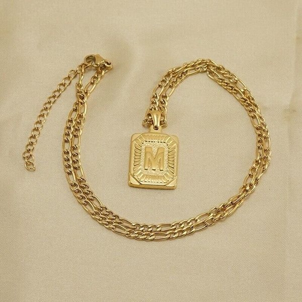 Gold Plated Initial Necklace Stainless Steel Figaro Chain Customizable Pendant Perfect Gift For Any 3