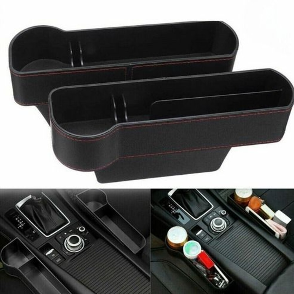 Auto Car Seat Gap Catcher Organizer With Storage Box Pocket Cup Holder Side Waterproof PU Leather S 2