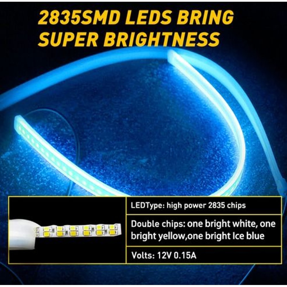 Slim Amber LED DRL Turn Signal Strip For Headlight Flexible Sequential Light Waterproof HighBrightn 4