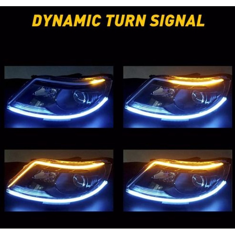 Slim Amber LED DRL Turn Signal Strip For Headlight Flexible Sequential Light Waterproof HighBrightn 5