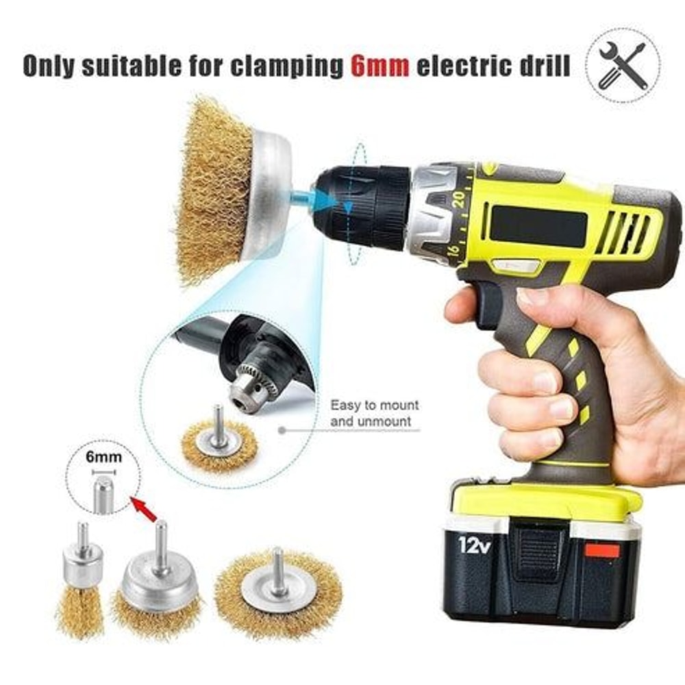Rust Removal Wire Brush Set Cup And Wheel Brushes Shank Carbon Steel Paint Stripping Drill Bits 9