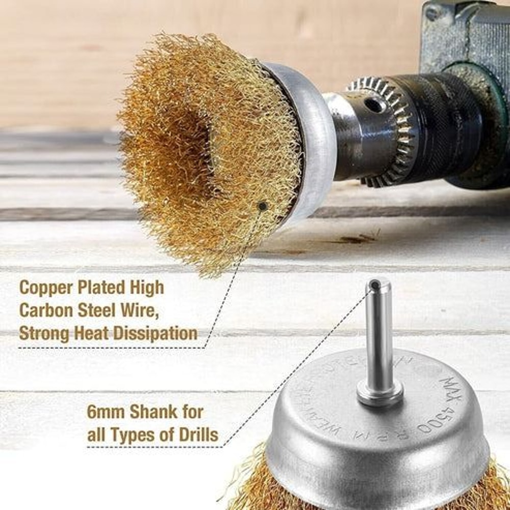 Rust Removal Wire Brush Set Cup And Wheel Brushes Shank Carbon Steel Paint Stripping Drill Bits 5