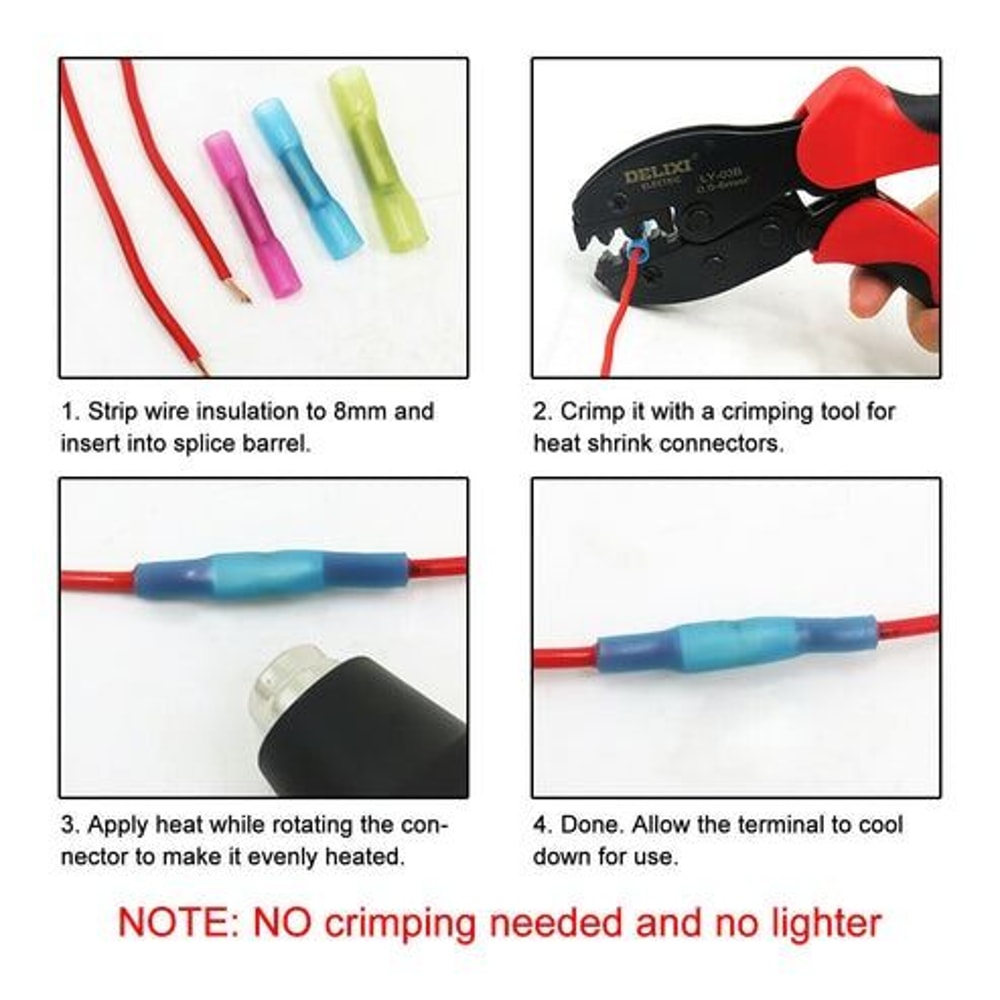 Heat Shrink Butt Wire Splice Connectors Seal Crimp Terminals Tinned Copper Waterproof MoistureProof 1