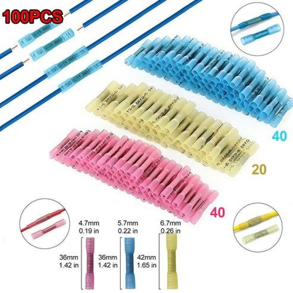 Heat Shrink Butt Wire Splice Connectors Seal Crimp Terminals Tinned Copper Waterproof MoistureProof 6