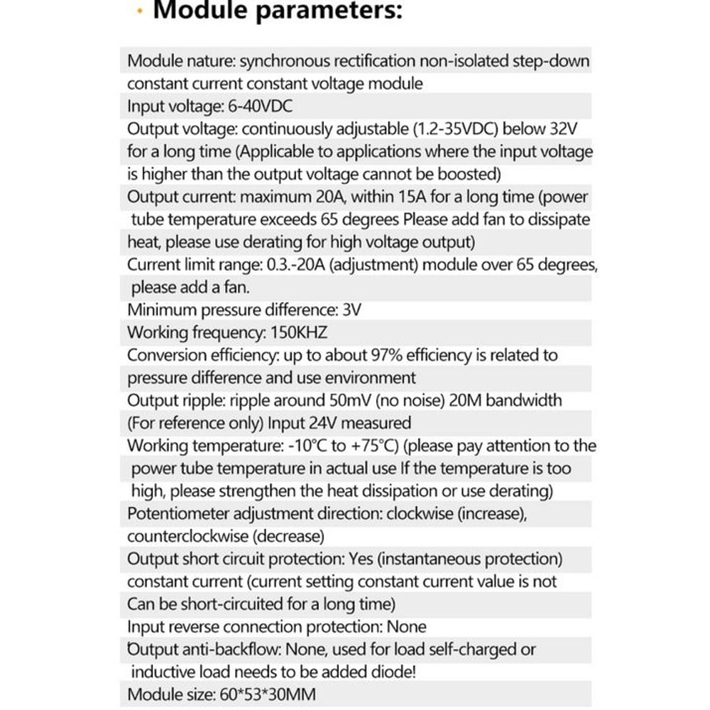 Synchronous Buck Converter DC Step Down Power Module Adjustable CC Voltage Efficient Power Sup 7