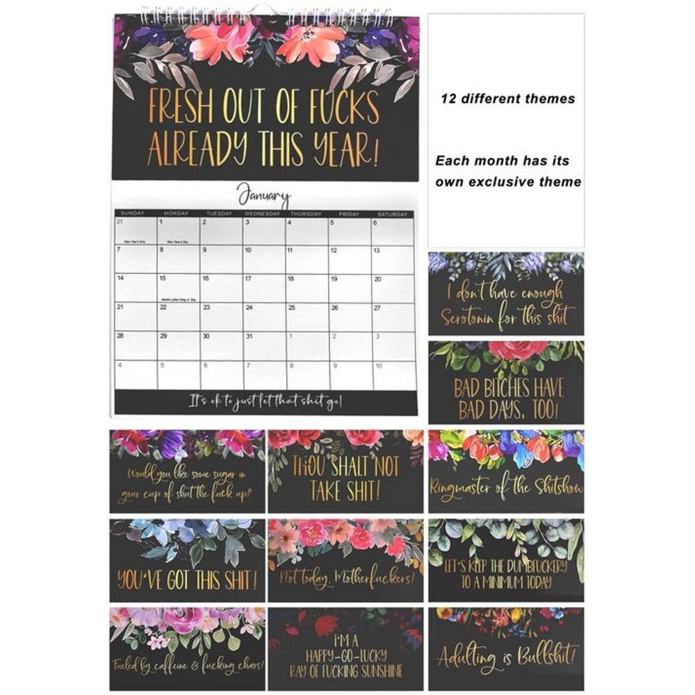 Women Swear Word Calendar For TiredAss Month Weekly Daily Wall Planner Fun And Functional 6