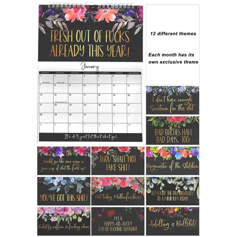 Women Swear Word Calendar For TiredAss Month Weekly Daily Wall Planner Fun And Functional 6