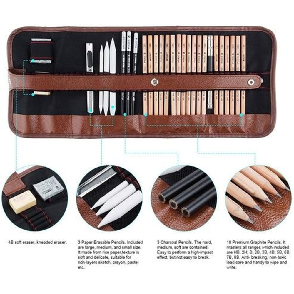 Sketching Set Professional Drawing Kit With Pencils Charcoal Erasers Art Tools For Drawing Lovers 1