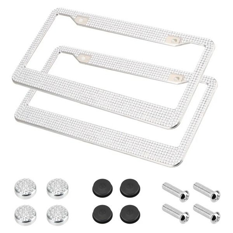 Glitter Crystal Bling License Plate Frame Rhinestone Diamond Caps Sparkling Car Decor For Elegant S 2