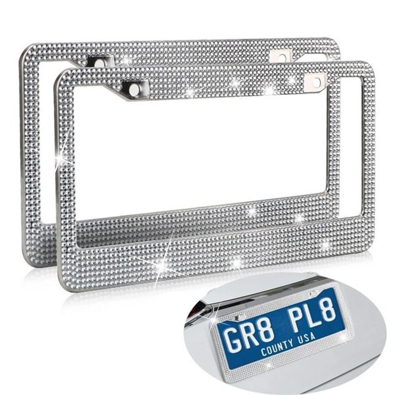 Glitter Crystal Bling License Plate Frame Rhinestone Diamond Caps Sparkling Car Decor For Elegant S 4