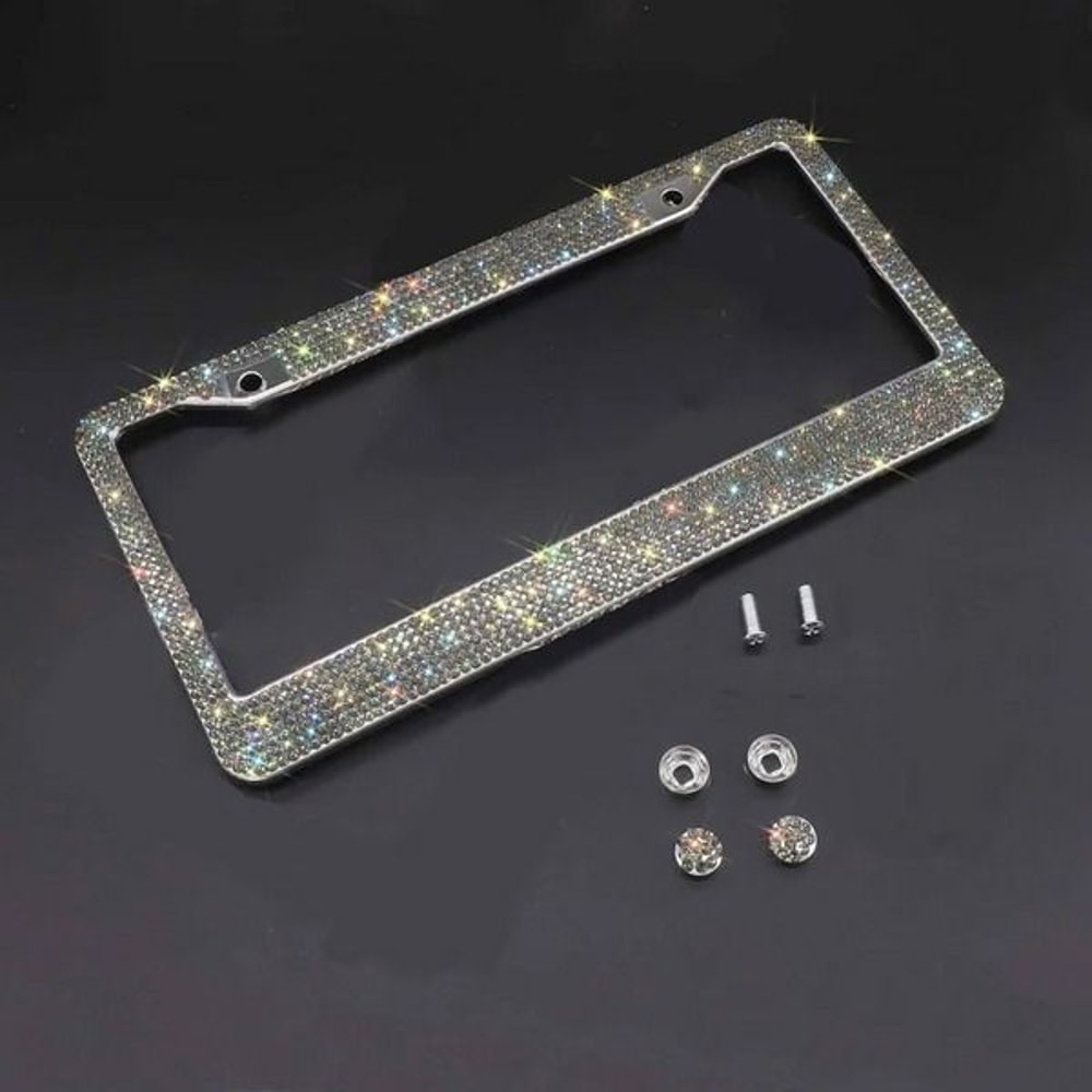 Glitter Crystal Bling License Plate Frame Rhinestone Diamond Caps Sparkling Car Decor For Elegant S 11