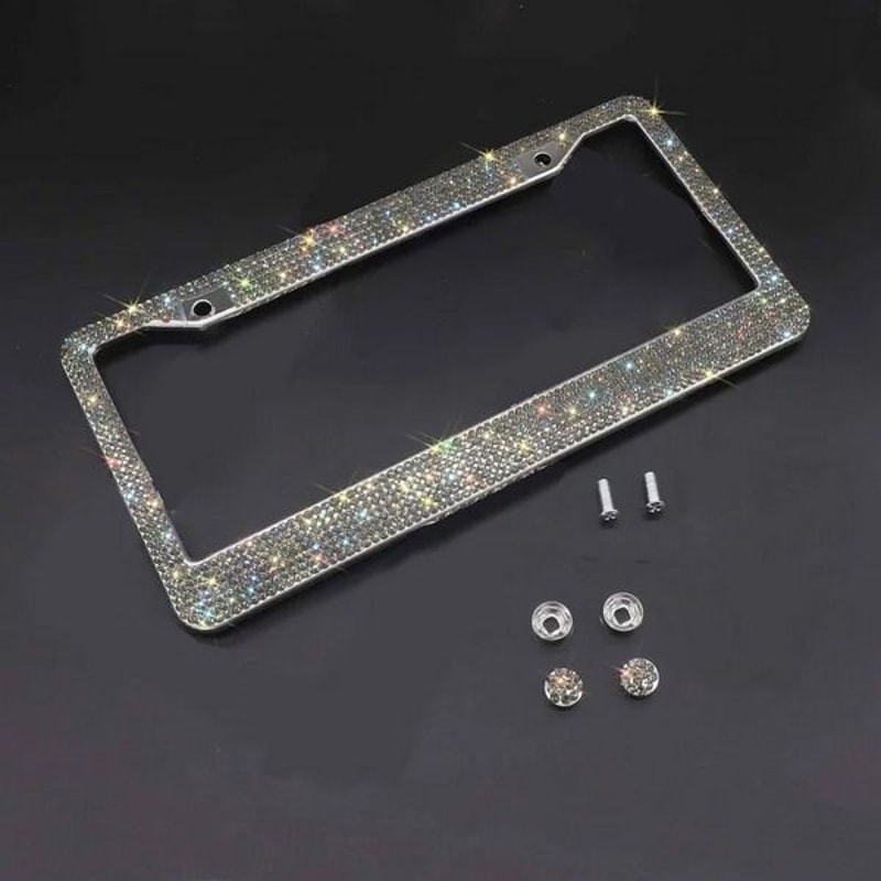 Glitter Crystal Bling License Plate Frame Rhinestone Diamond Caps Sparkling Car Decor For Elegant S 11