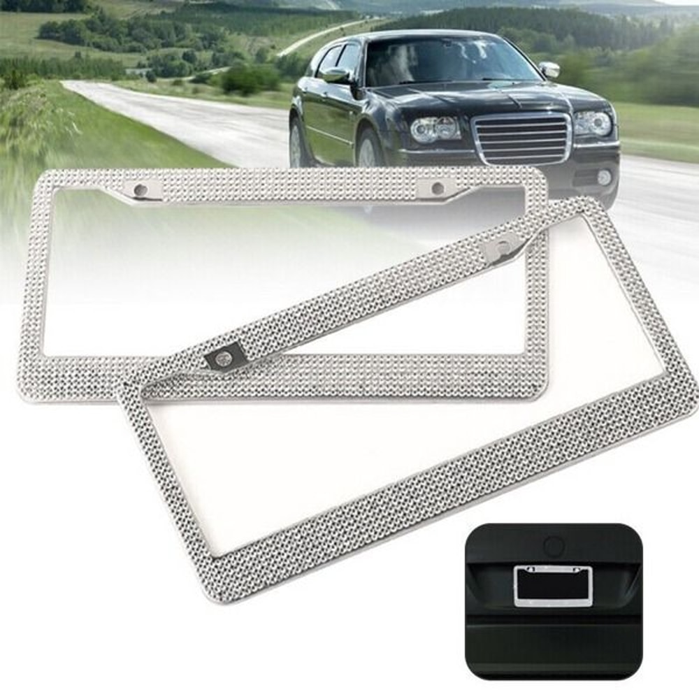Glitter Crystal Bling License Plate Frame Rhinestone Diamond Caps Sparkling Car Decor For Elegant S 12