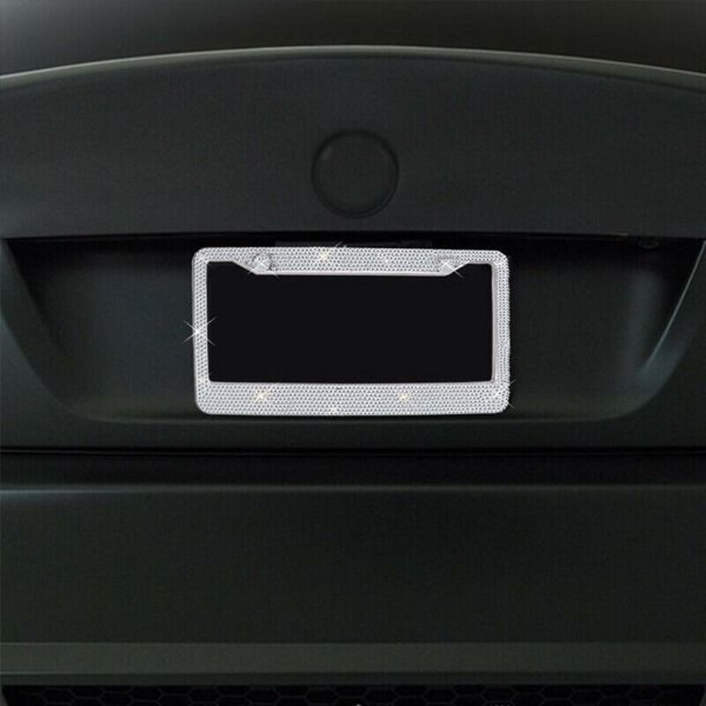 Glitter Crystal Bling License Plate Frame Rhinestone Diamond Caps Sparkling Car Decor For Elegant S 13