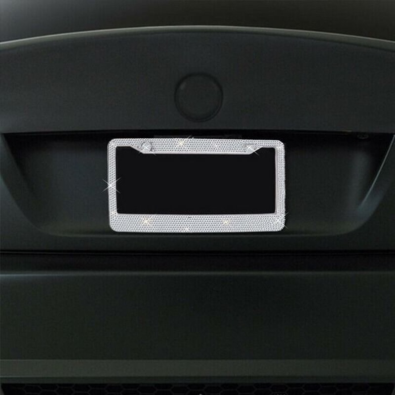 Glitter Crystal Bling License Plate Frame Rhinestone Diamond Caps Sparkling Car Decor For Elegant S 13